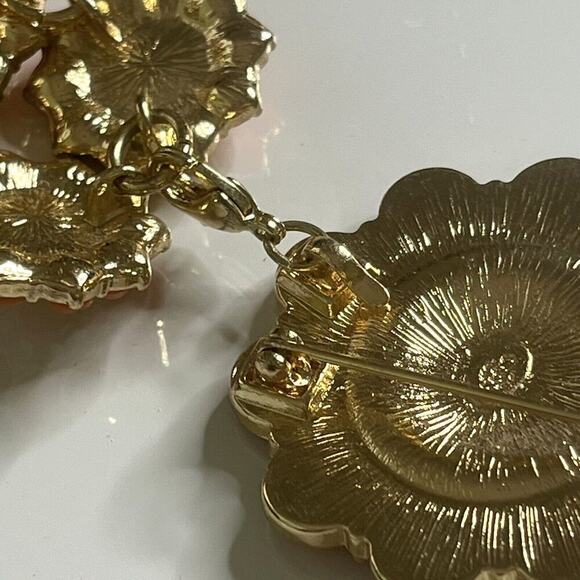 Premier Designs Orange Acrylics Clear Crystal Convertible Necklace Removable Pin - Picture 8 of 8